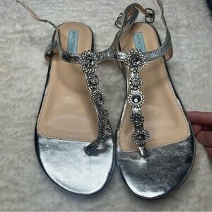 Betsey Johnson Silver and Rhinestone Sandals